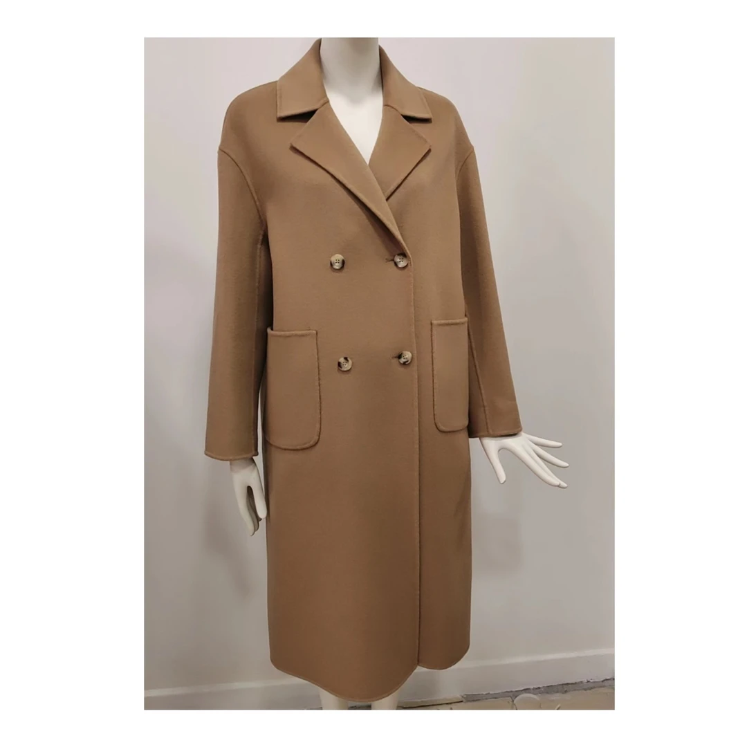 MOAISHI/莫艾诗双面羊绒大衣2024秋冬新款双排扣经典时尚气质外套