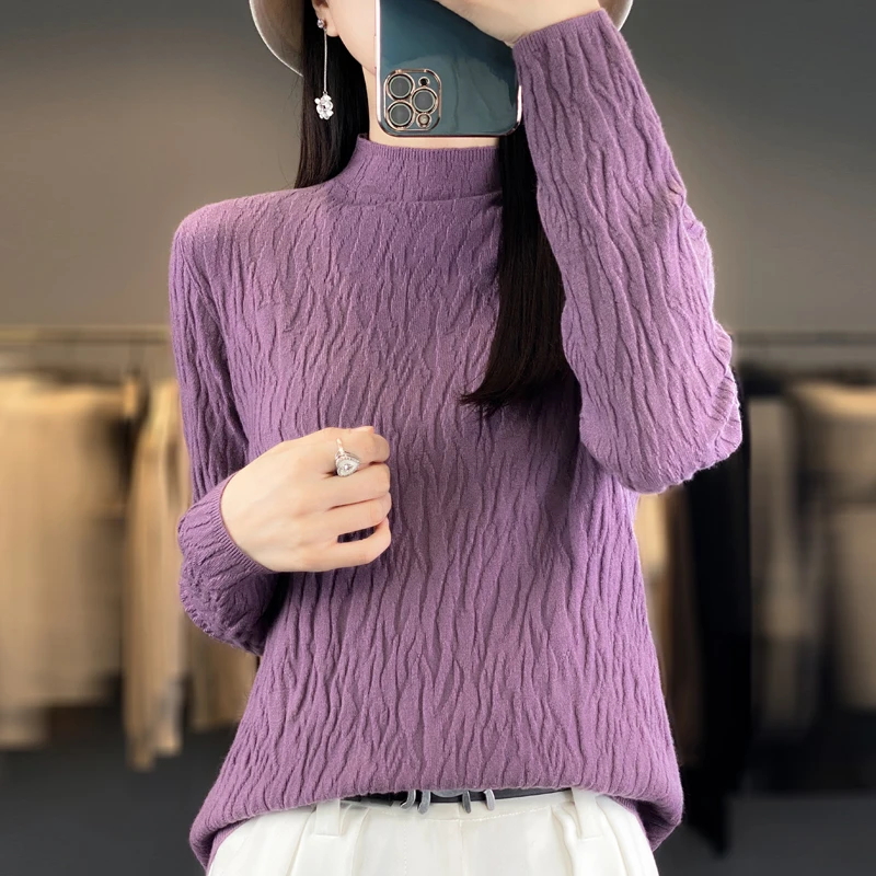 亲肤肌理感！免熨烫～高品质半高领女式内搭纯色打底衫