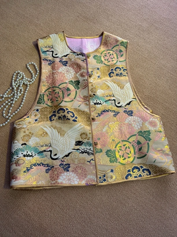 桑蚕丝正娟织锦复古中式女款马夹