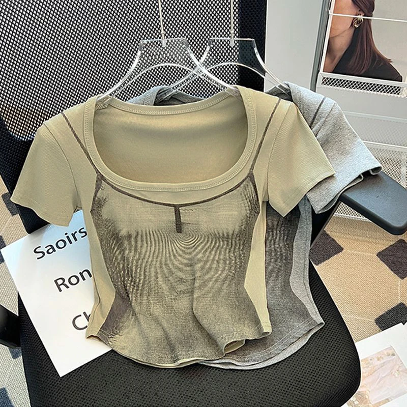 大码设计短袖t恤女2024新款夏季时尚洋气独特别致上衣服显瘦小众