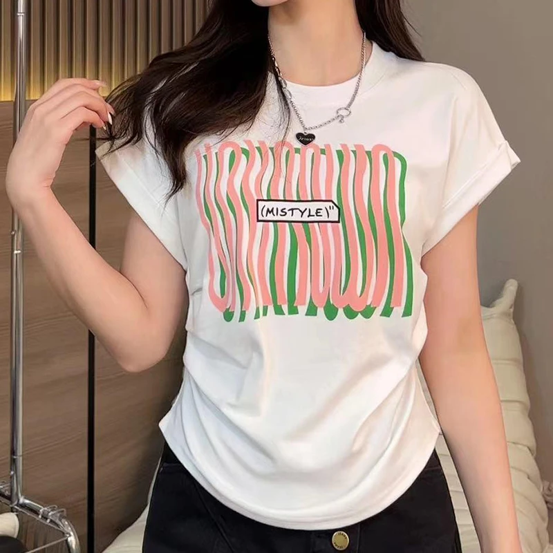 大码夏季新款短袖t恤女洋气减龄胖mm显瘦休闲正肩遮肚子上衣时尚