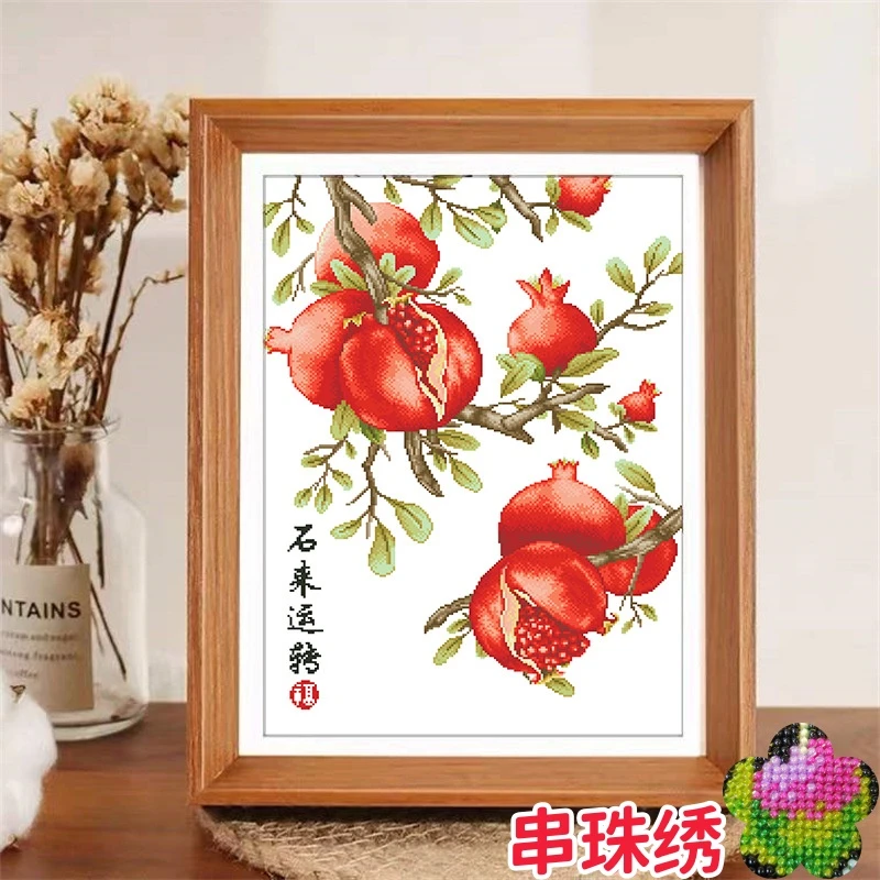 珠绣十字绣全珠子绣石来运转石榴新款玄关串珠绣彩珠绣珠珠绣套件