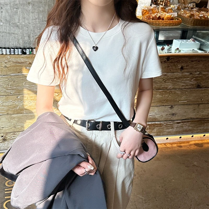 圆领打底t恤女短袖夏季2025新款爆款圆领基础款纯色正肩百搭上衣