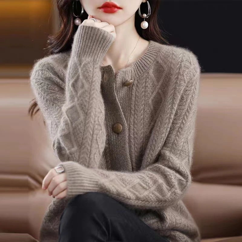 {JIAHE}3股重磅加厚毛衣女开衫百分百纯澳洲羊毛时尚百搭针织衫