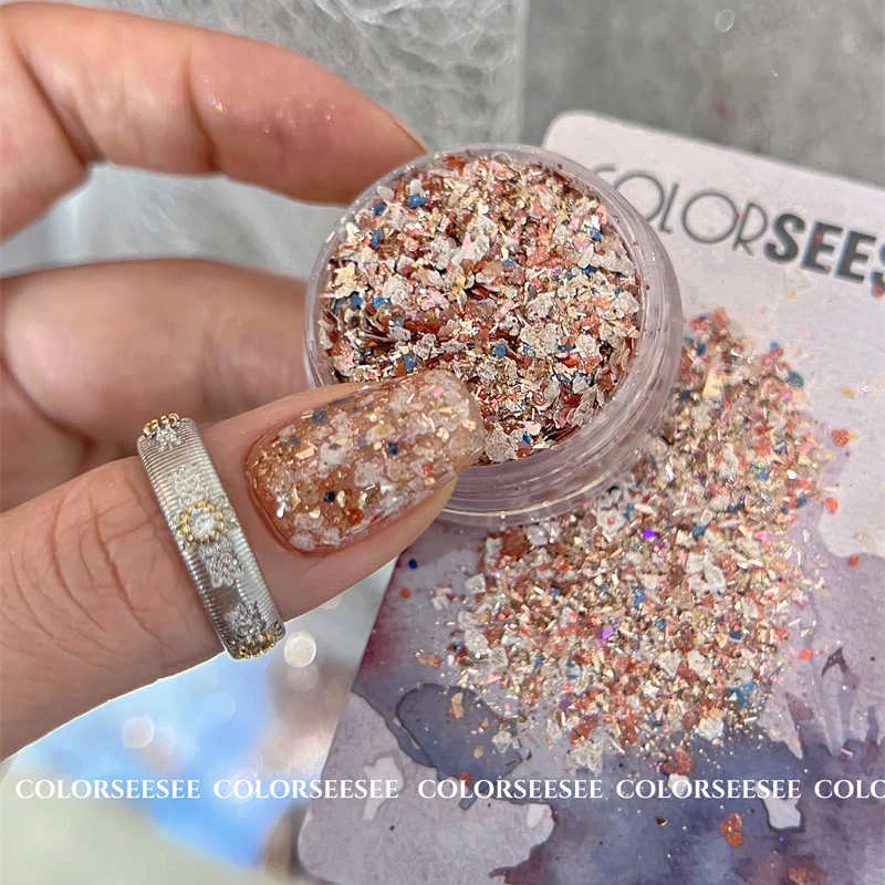 美美原创美甲素材复古南洋风秋季岩片混合亮片闪粉东南亚秘境