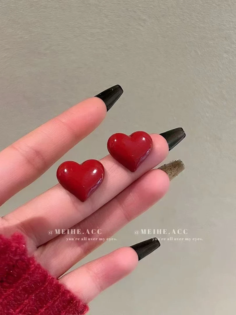 铜合金耳饰 925银针7211《酒红》法式波尔多红百搭小众高级感耳钉