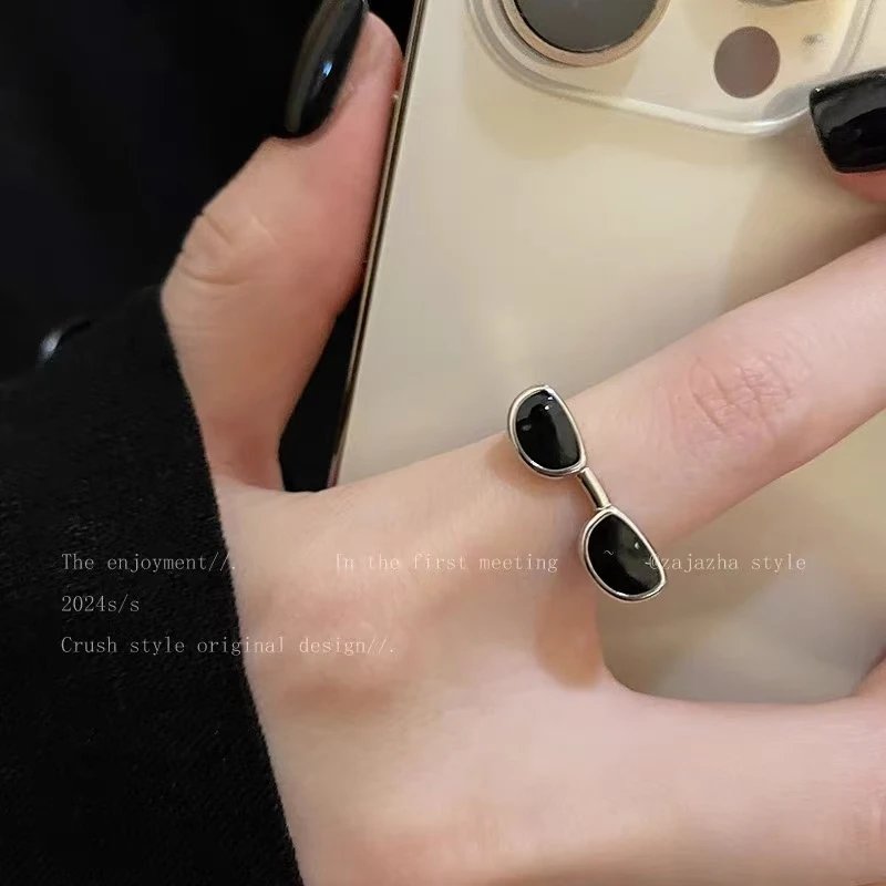 铜合金戒指 7185《墨镜》独特趣味墨镜小众设计潮酷高级感开口戒指