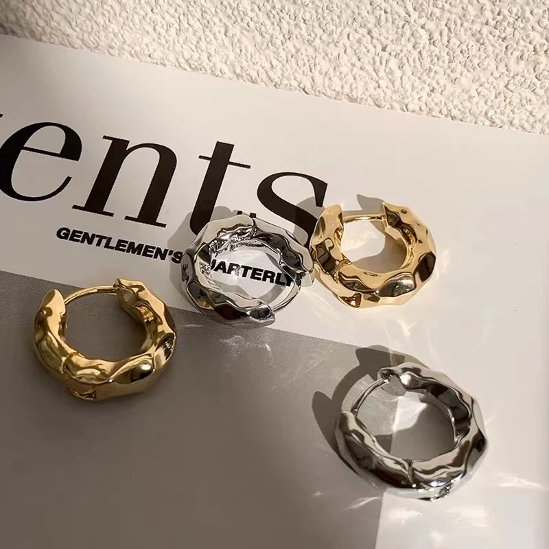 铜合金耳饰 925银针7119【回廊】欧美小众设计金属肌理质感小耳圈