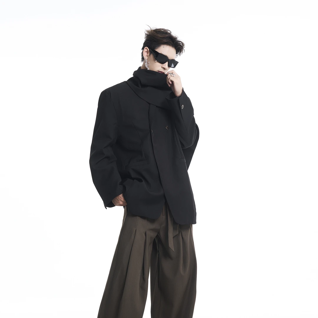 STARTEXCEEDEND小众高级感披肩设计质感西装新中式极简拼接外套男