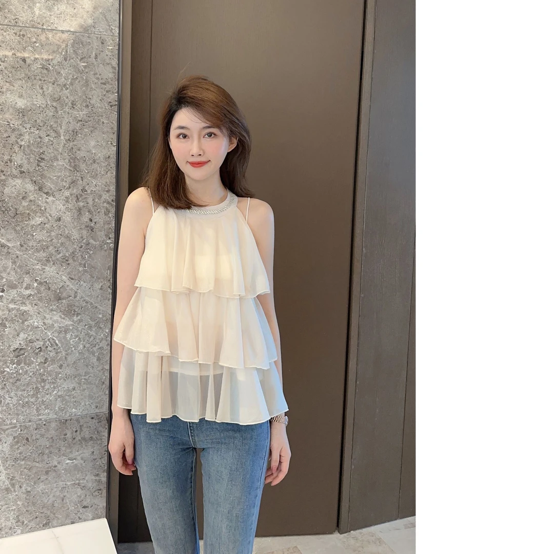 【挂脖荷叶边】小允姐姐2023夏季新款时尚上衣