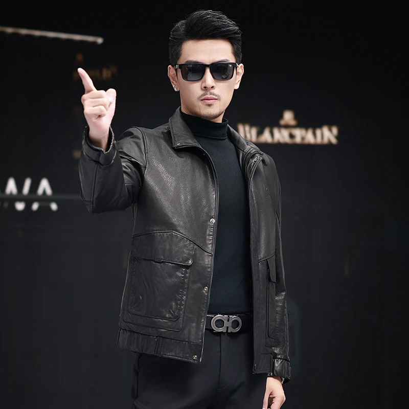 真皮皮衣男士油蜡头层纯牛皮短款皮夹克可脱卸羽绒胆外套中年外套
