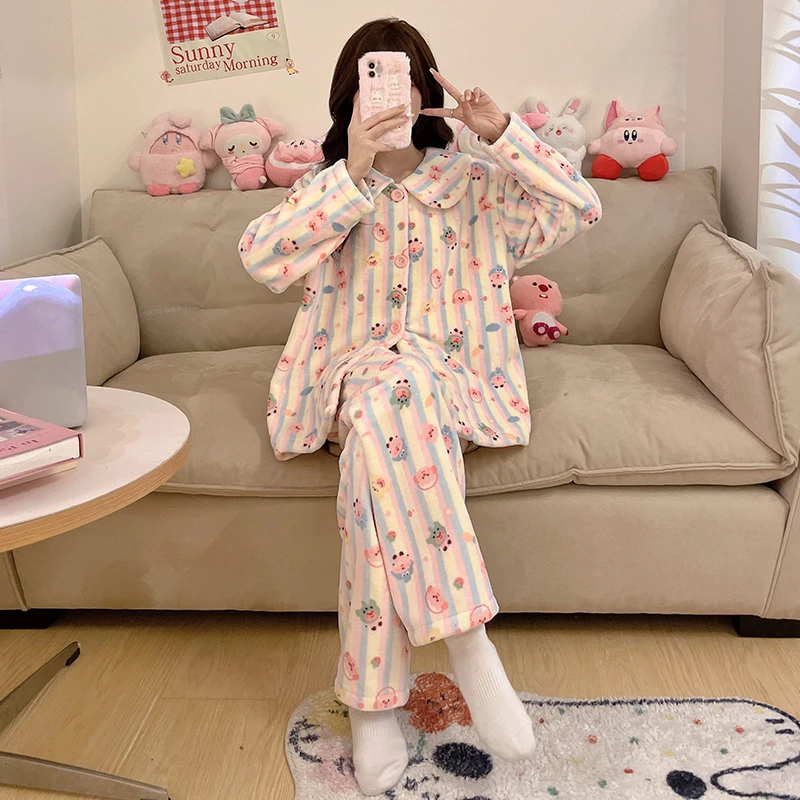 2025新款春季卡通宽松休闲舒适睡衣可外穿长裤长袖两件套装家居服