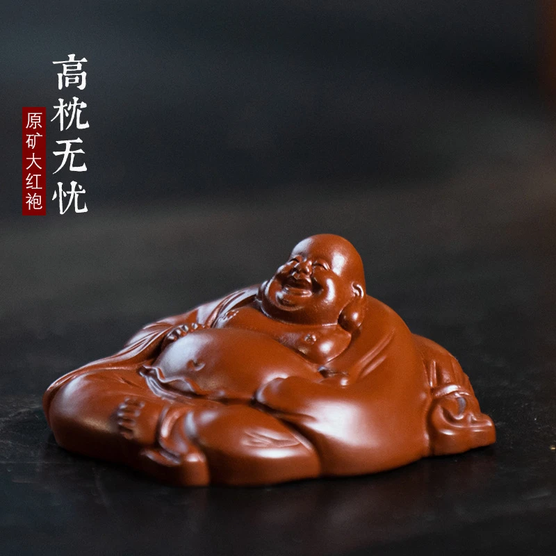 紫砂茶宠弥勒佛可养茶桌摆件全手工笑佛摆件精品小和尚茶玩