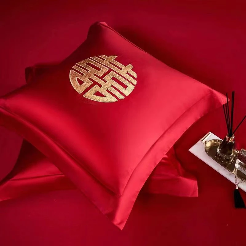 结婚喜庆大红色中式婚房靠枕套婚庆婚用卧室靠垫皮抱枕皮