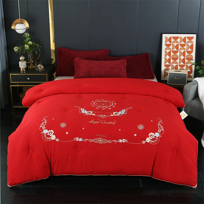 新喜被婚被绣花被大红被子婚庆大豆被结婚被双人被厚被冬被大豆被