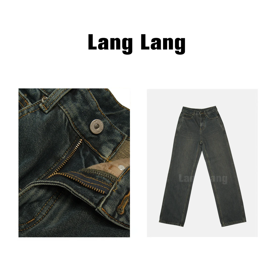 Lang&【定制丹宁】精梳棉竹纤维透气保暖显瘦阔腿直筒牛仔裤