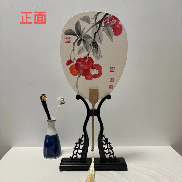 牡丹图国画团扇扇子定制书法创意礼品书房茶室客厅摆件古风