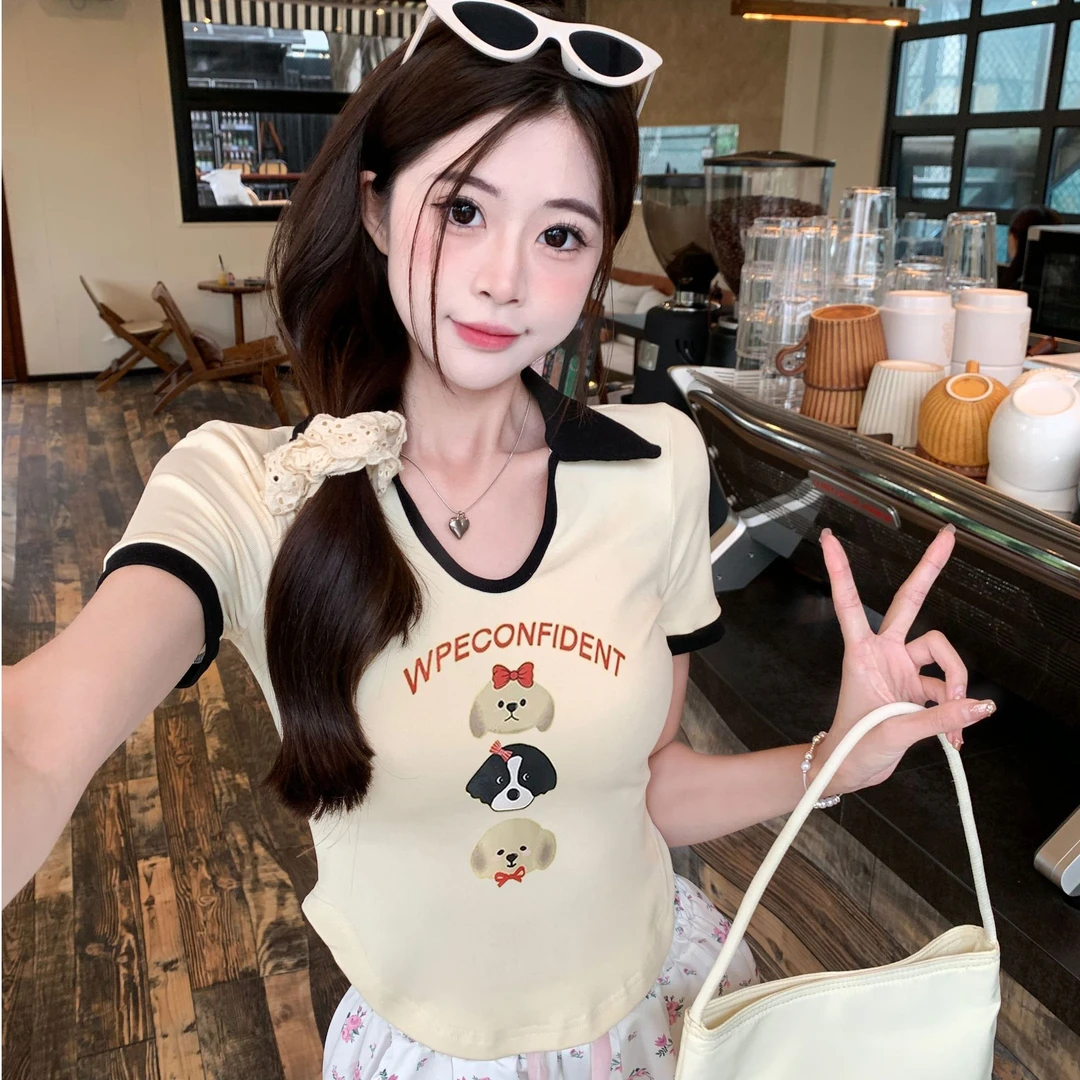 夏季新款大码胖MM女装短袖2024显瘦正肩遮肚POLO领T恤百搭时尚T恤