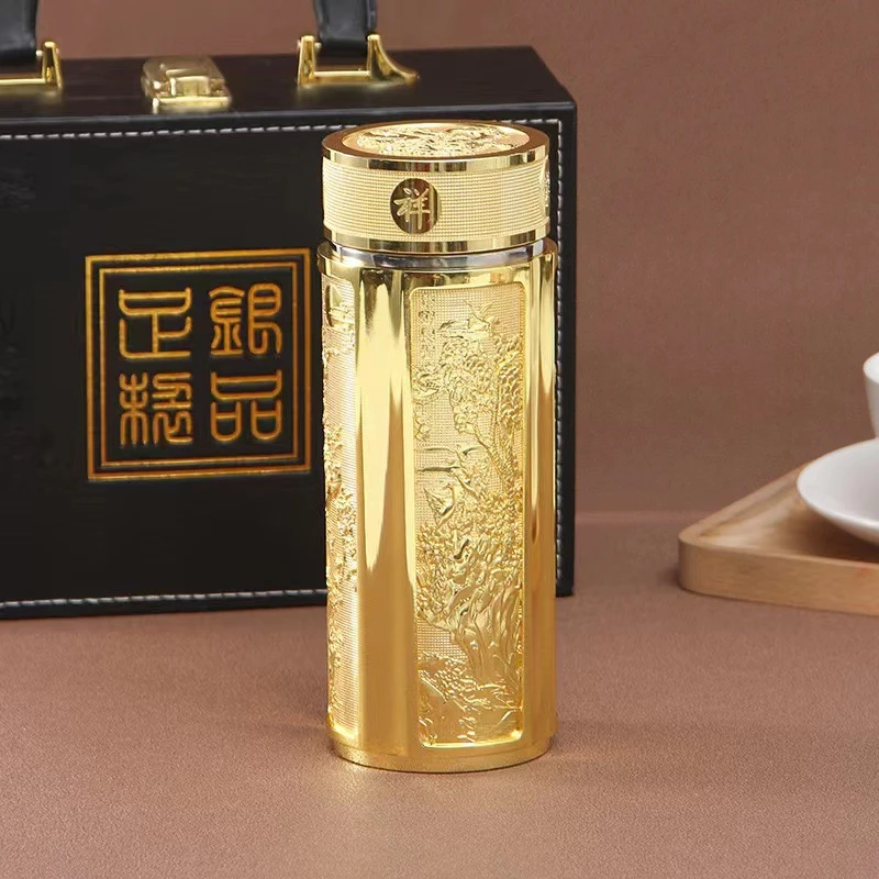 龙凤呈祥金属浮雕杯银内胆礼盒装食用级水杯高档防烫