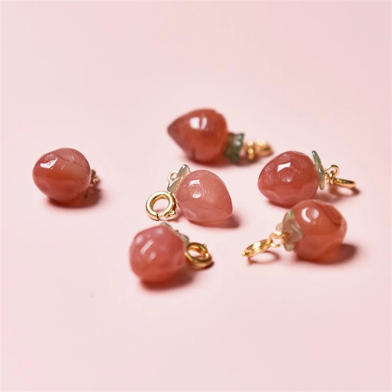 玉髓叶子玛瑙【草莓】铜弹簧扣吊坠不含链多样性发一