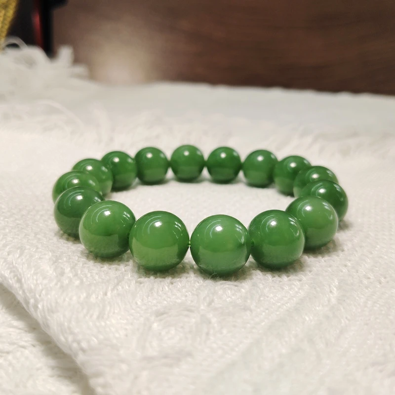 约13mm和田玉碧玉圆珠单圈手串