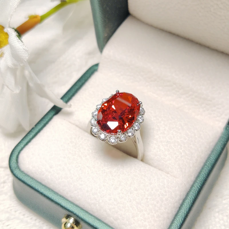 925银合成锆石戒指 10*14mm红锆石戒指