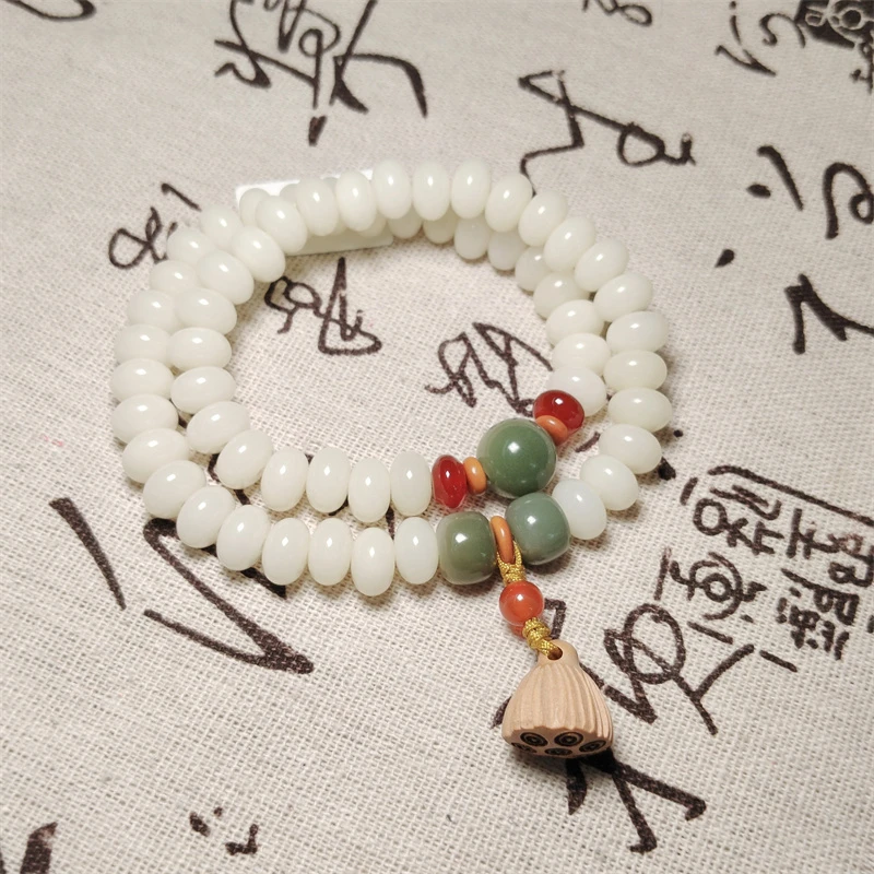 奶油黄菩提算盘珠双圈DIY手串