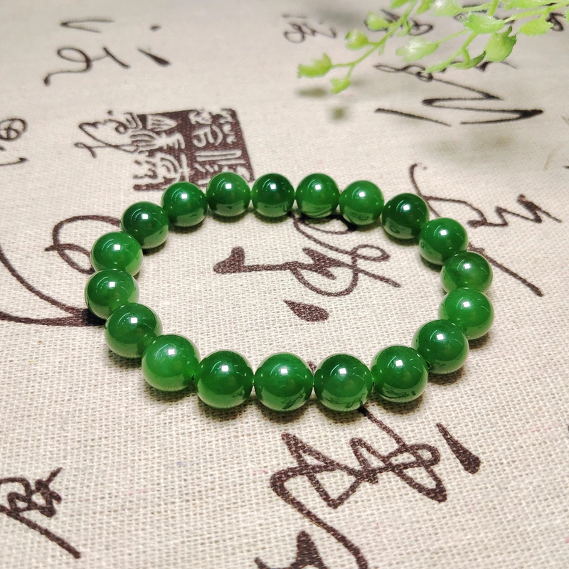 约10mm高品质菠菜绿碧玉圆珠单圈手串