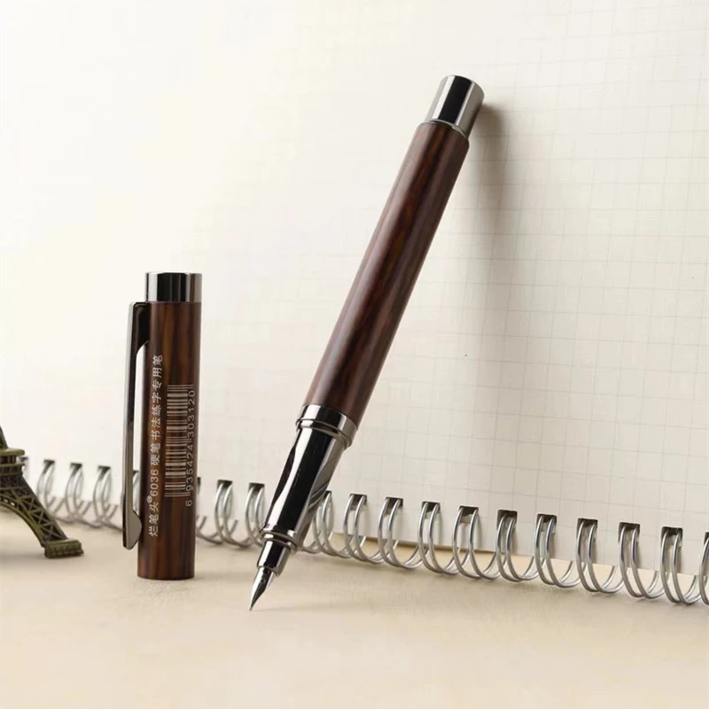 （送笔尖+墨水烂笔头金属仿木纹弯尖美工钢笔学生硬笔书法弯钢笔
