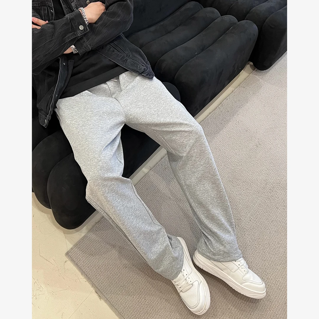 YIHAO STUDIO秋款男士宽松直筒休闲裤百搭抽绳灰色黑色长裤