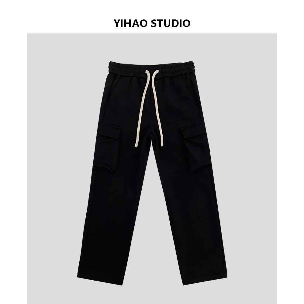 YIHAO STUDIO冬季新款加厚加绒工装裤直筒运动宽松休闲裤百搭长裤