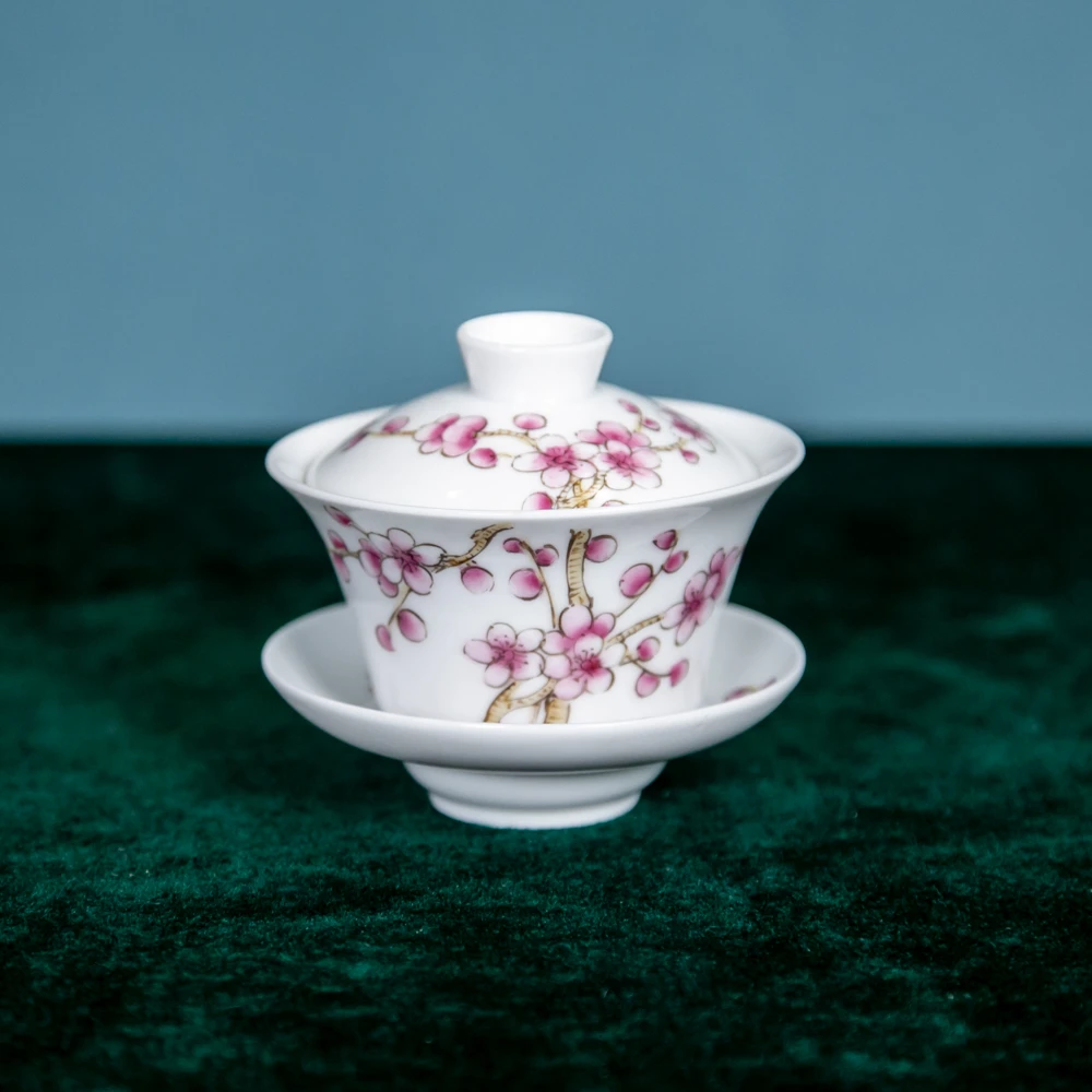 清 粉彩梅兰竹菊梅花三才盖碗FC-102333（一只盖碗2只杯子