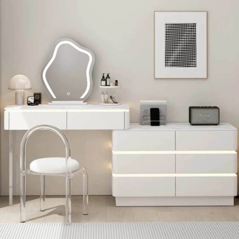 灯光氛围感烤漆实木岩板桌面岩板柜面家用收纳柜一米妆台亚克力