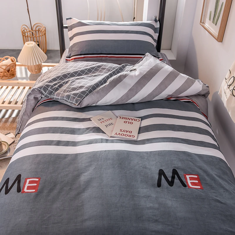 水星新款家纺宿舍床上三件套全棉纯棉男生简约灰色1.2m床单人被套