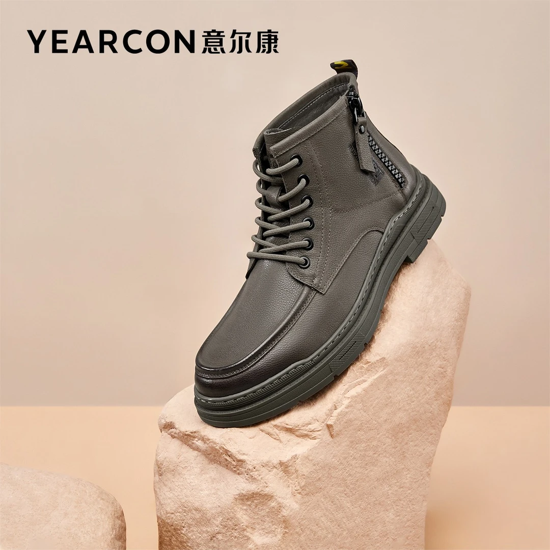 意尔康男鞋2022秋冬新款工装马丁靴单靴真皮英伦风机车靴复古短靴