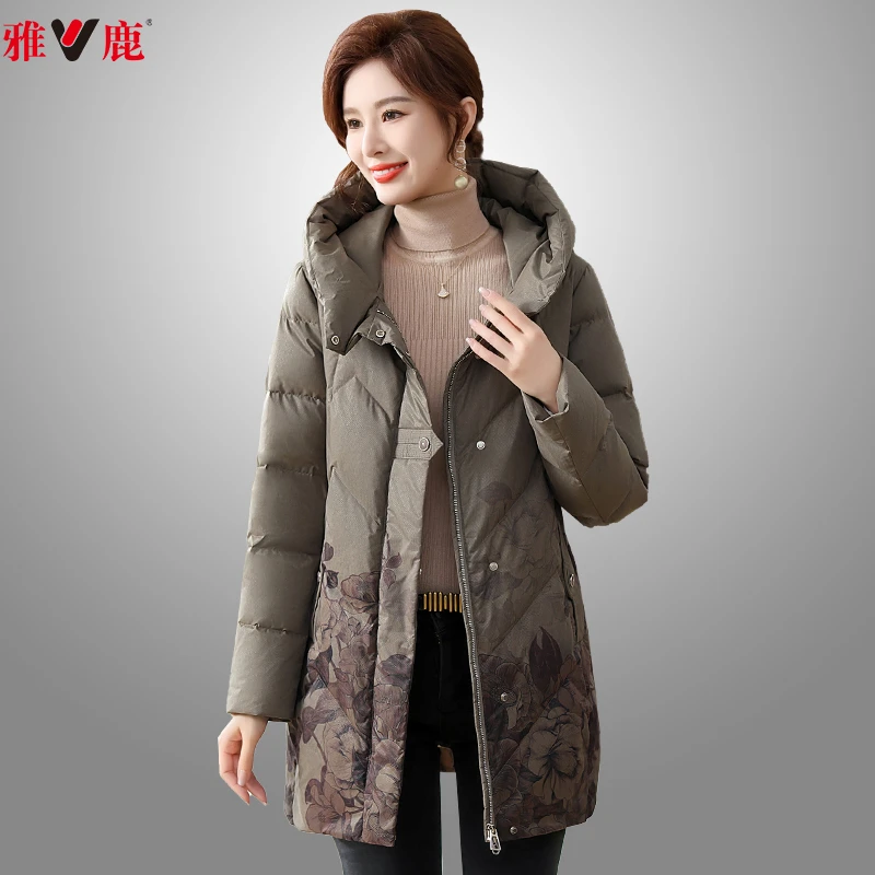 V/雅鹿羽绒服时尚中长款保暖休闲冬季宽松加绒加厚舒适女装4920
