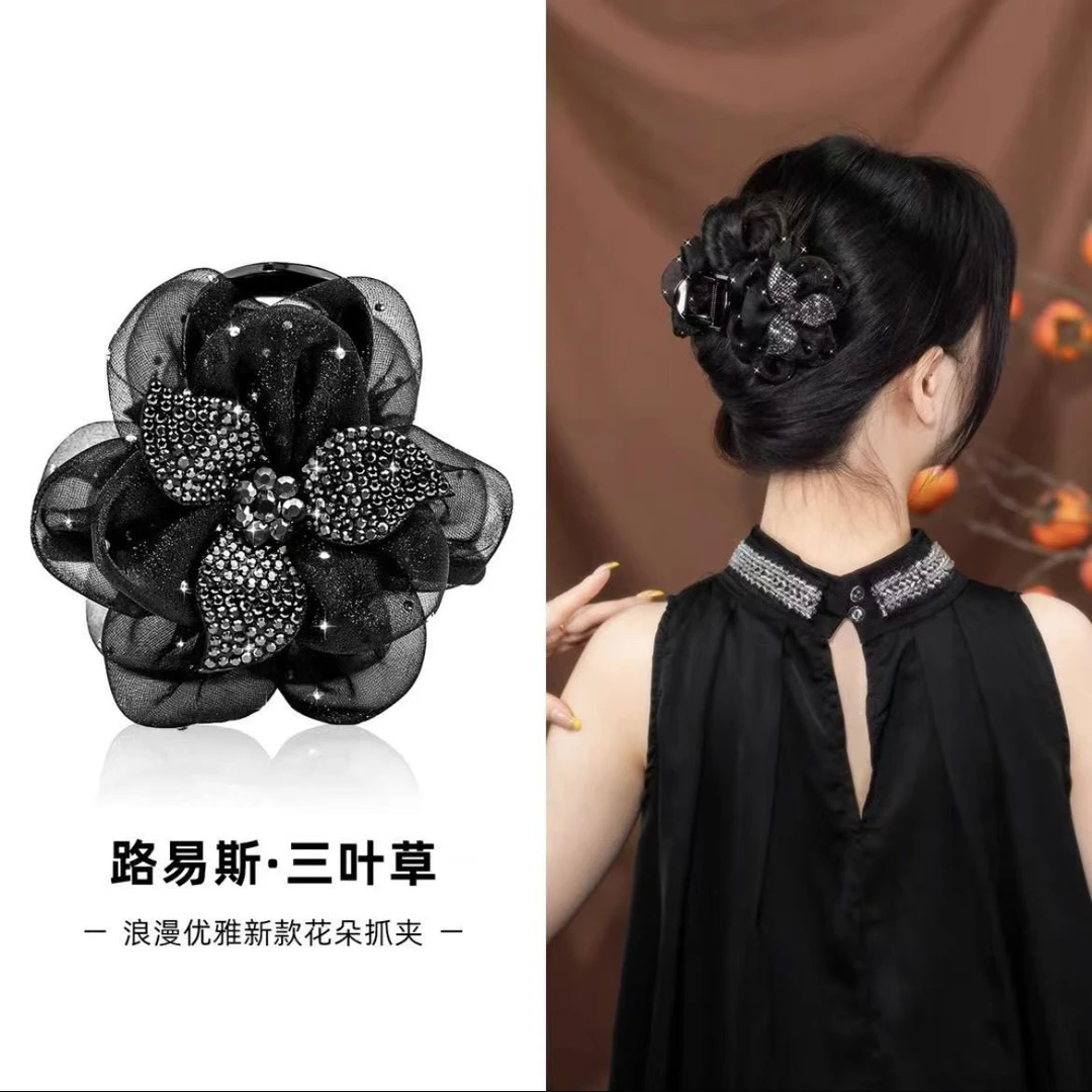 高级感新款路易斯华尔兹恋曲浪漫宫廷风亚克力三叶草抓夹花朵发夹