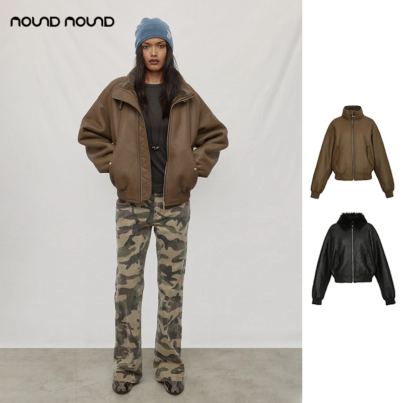【10 ROUN】nound买手店设计感立领仿皮毛一体夹克外套女士24秋冬新