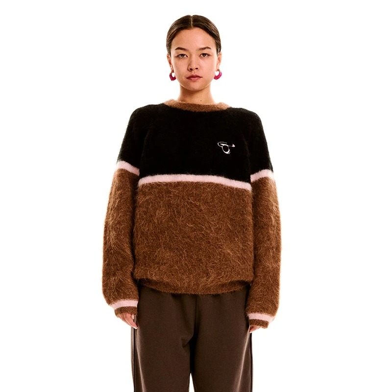 noundnound买手店10ROUN秋冬新款拼色O型宽松圆领针织毛衣女