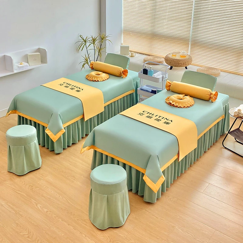 高档轻奢美容专用床罩四件套简约美容院理疗加厚带洞床套四季