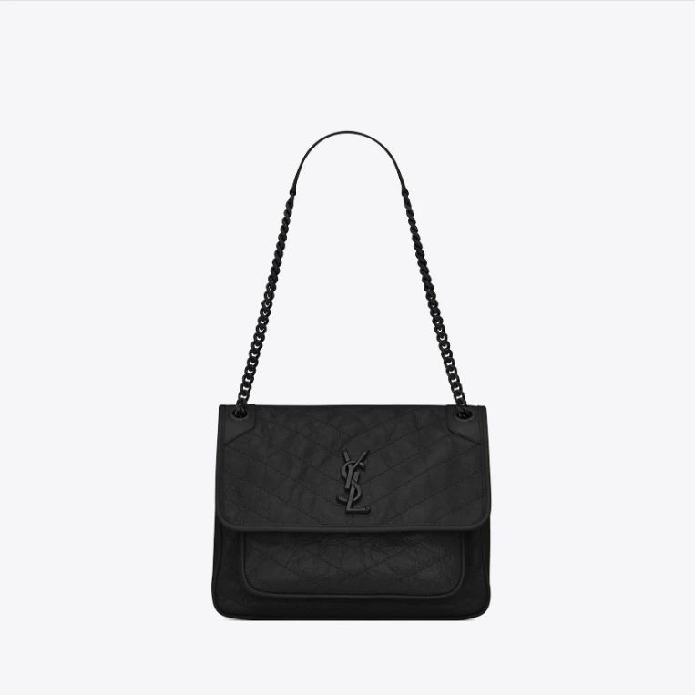 全新未使用 YSL/圣罗兰 Niki黑链大号D扣