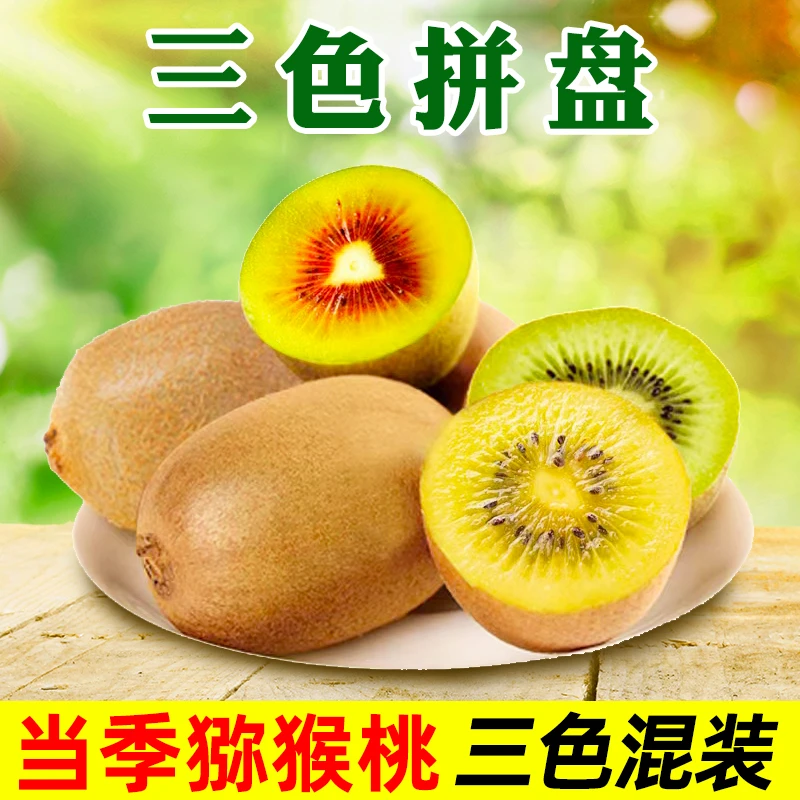 【气气专享】三色猕猴桃拼装红心黄心徐香猕猴桃奇异果70-110g