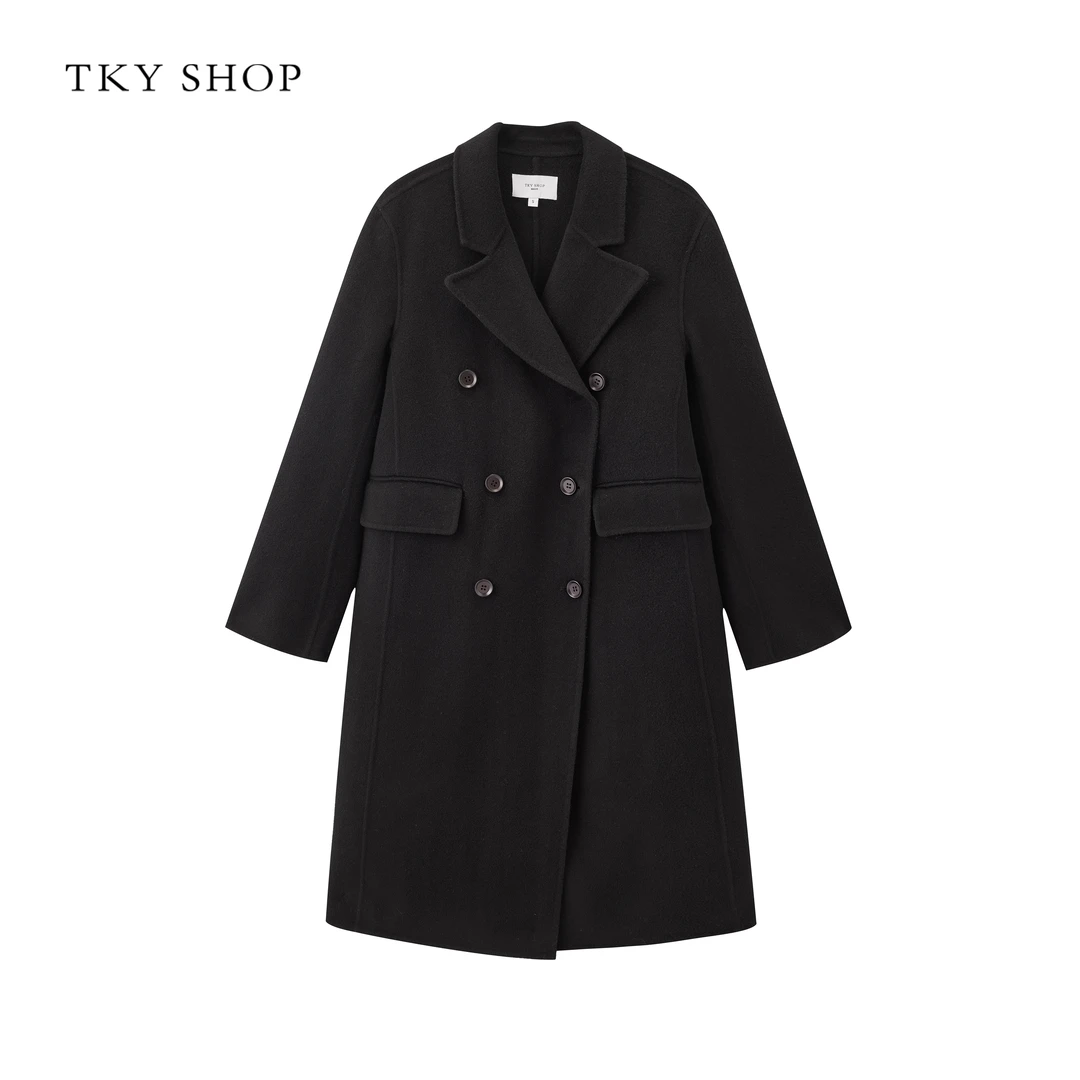 TKYSHOP中长款羊毛大衣女冬季简约黑色通勤毛呢外套 10G1GA04Z204