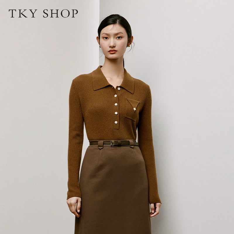 TKYSHOP【100%绵羊毛】POLO领毛针织衫秋冬毛衣简约   10G1HB00D300