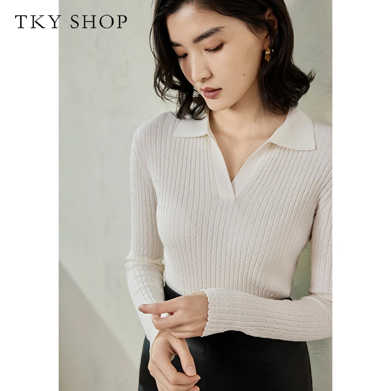 TKYSHOP修身polo领针织衫女春秋新款基础百搭薄上衣 10H1MA03B039