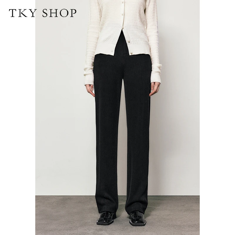 TKYSHOP【带腰带】秋冬款深灰色直筒版阔腿休闲长裤女 10G1QA01R012
