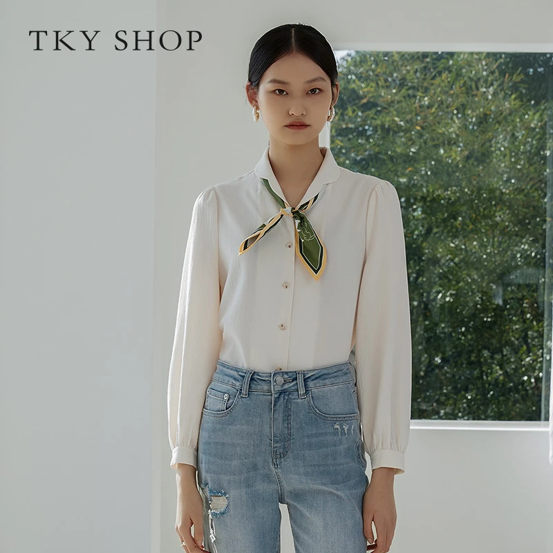 TKY SHOP休闲时尚系带翻领衬衫设计感小众时尚上衣10F1KA03X039