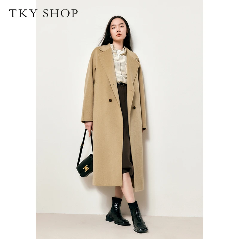 TKYSHOP【100绵羊毛】设计师款经典百搭驼色毛呢冬季款10G1AA04Z001