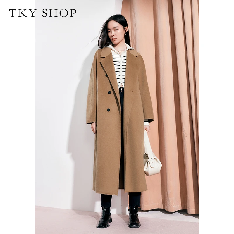 TKYSHOP【焦糖可可】简约气质t驼色双排扣绵羊毛大衣  10G1GA04Z203