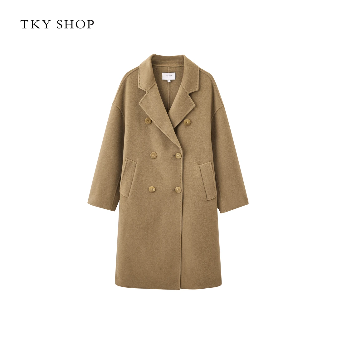 TKYSHOP【100山羊绒】双排扣长款羊绒大衣气质时尚毛呢10F1AC04Z226